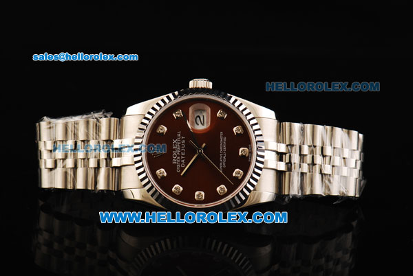 Rolex Datejust Oyster Perpetual Automatic Movement Full Steel with Brown Dial and Diamond Markers - Click Image to Close